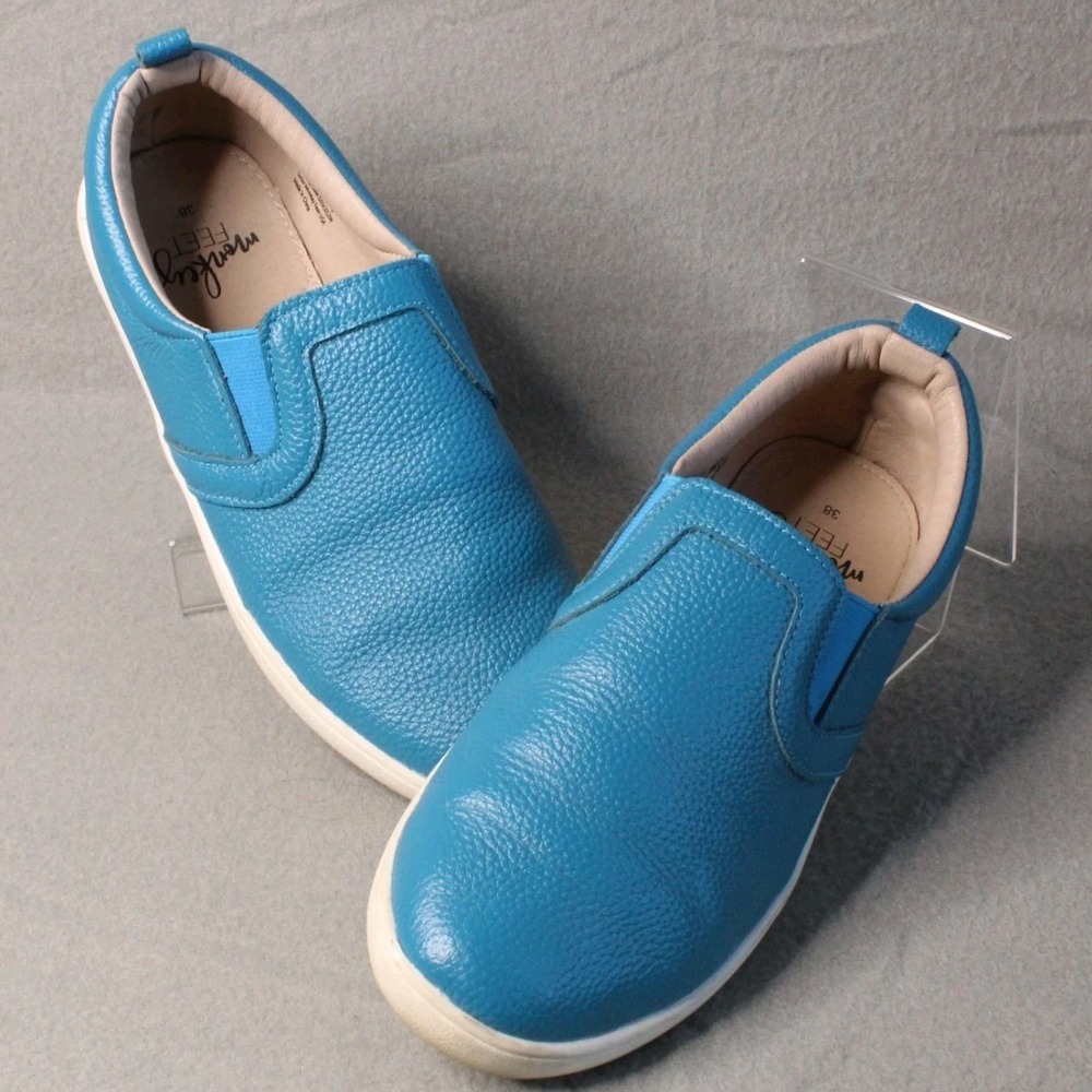 Monkey Feet Blue Leather Slip On Casual Comfort Loafer Shoes